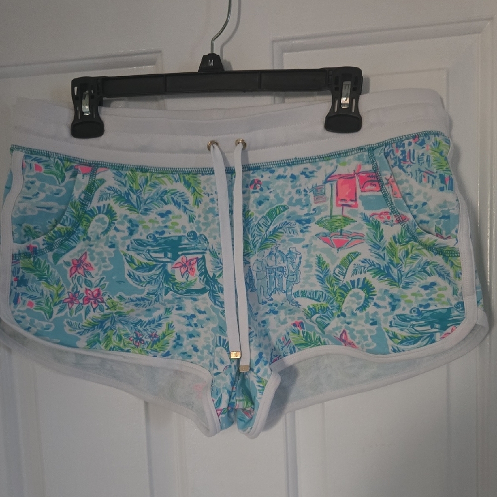 Lilly Pulitzer Blue Tropical Print Drawstring Shorts